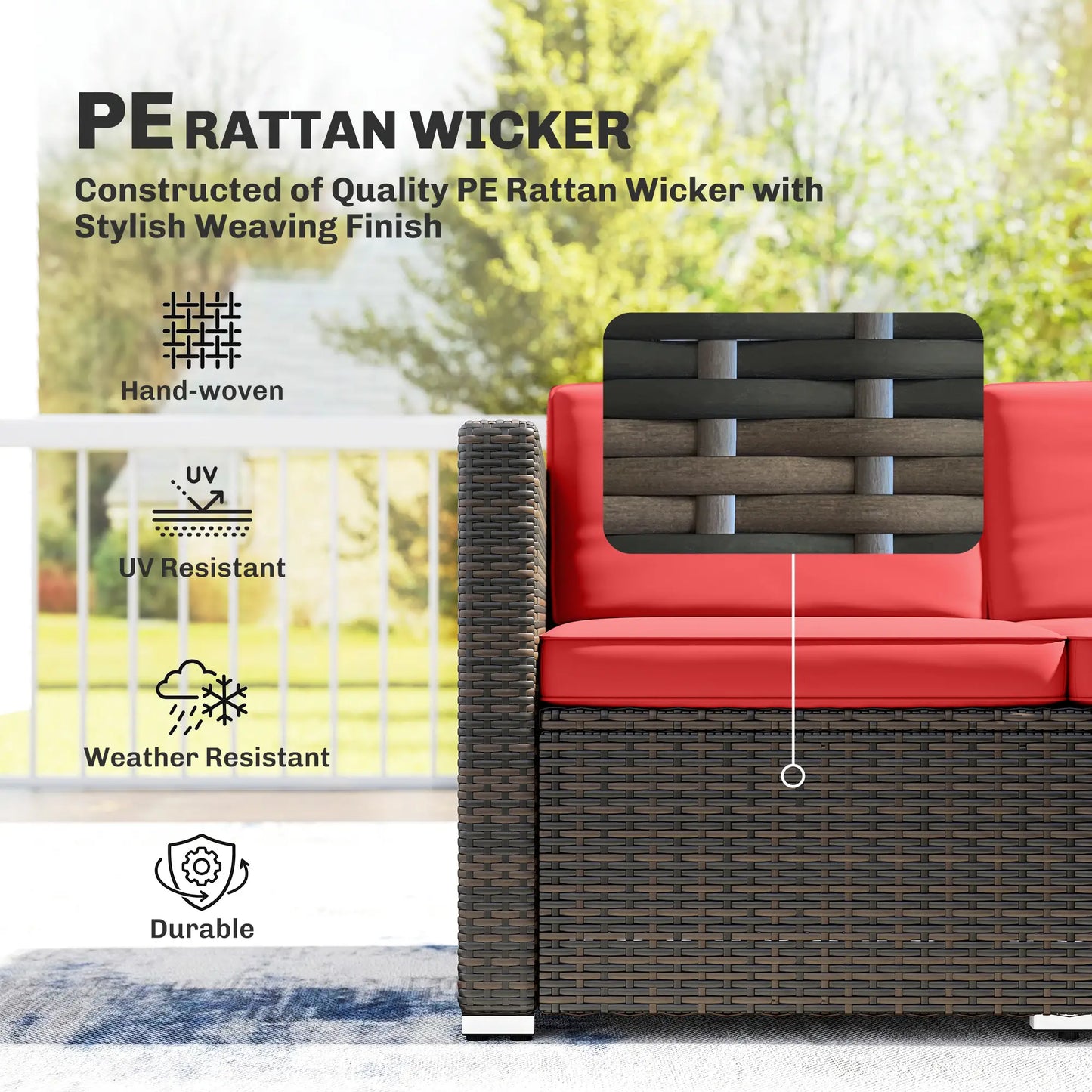3-Piece Patio Furniture Set, Outdoor PE Rattan Wicker Sofa, Glass Top Table Patio Furniture Sets at Gallery Canada