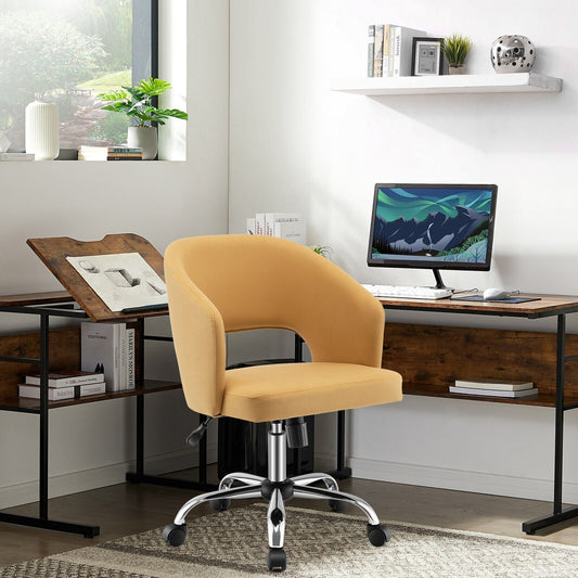 Upholstered Swivel Office Chair with Hollow Out Back, Yellow - Gallery Canada