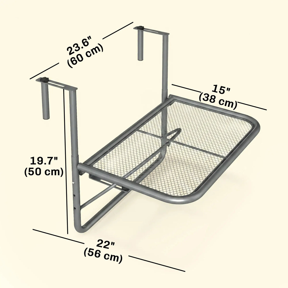 Table suspendue ajustable pour balcon, Bureau mural en métal, Support pour fleurs extérieur, Gris