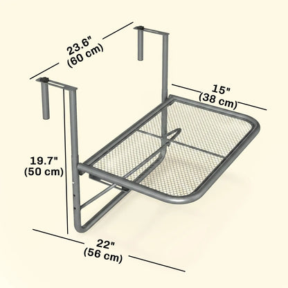 Table suspendue ajustable pour balcon, Bureau mural en métal, Support pour fleurs extérieur, Gris