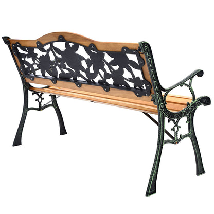 Outdoor Bench Cast Iron Patio Bench with Rose Pattern Backrest, Natural Outdoor Benches at Gallery Canada