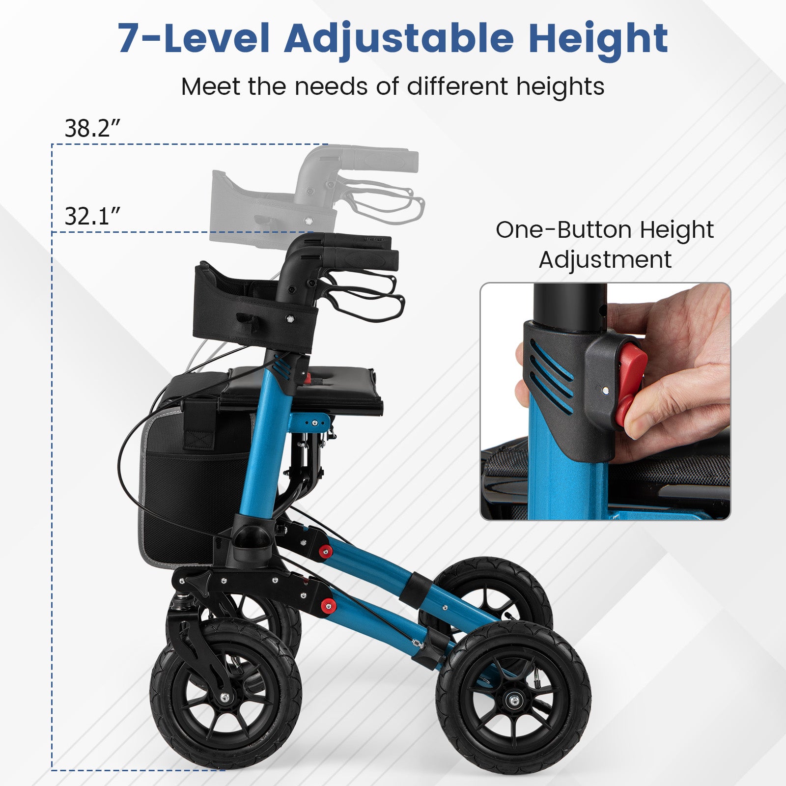 Folding Rollator Walker with Seat for All Terrain seniors, Navy Walkers & Rollators at Gallery Canada