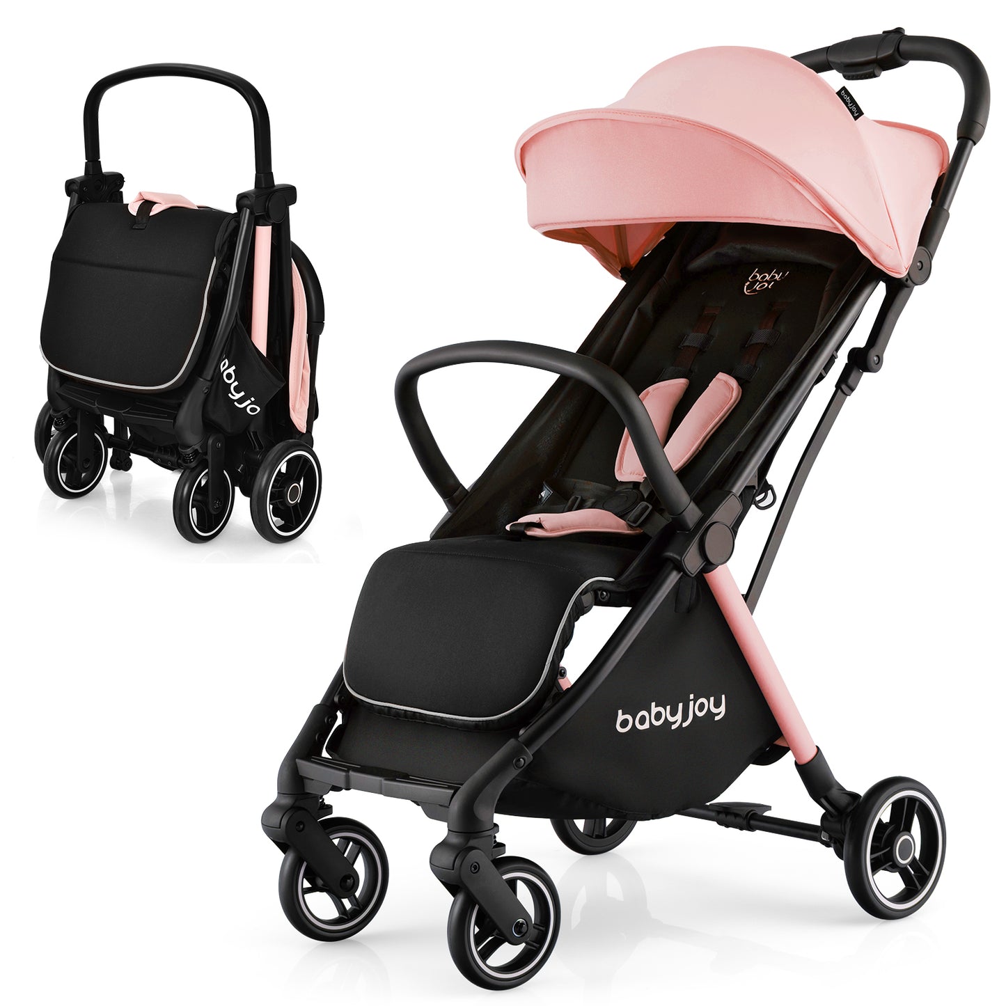 One-Hand Folding Portable Lightweight Stroller with Aluminum Frame, Pink Baby Strollers at Gallery Canada
