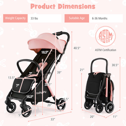 One-Hand Folding Portable Lightweight Stroller with Aluminum Frame, Pink Baby Strollers at Gallery Canada