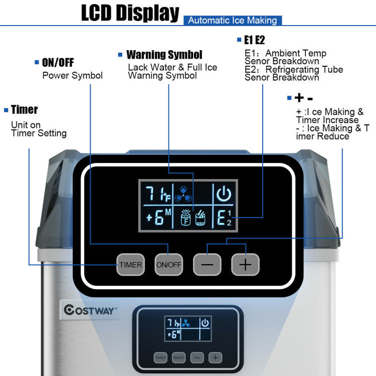 48 lbs Stainless Self-Clean Ice Maker with LCD Display Panel Ice Makers at Gallery Canada