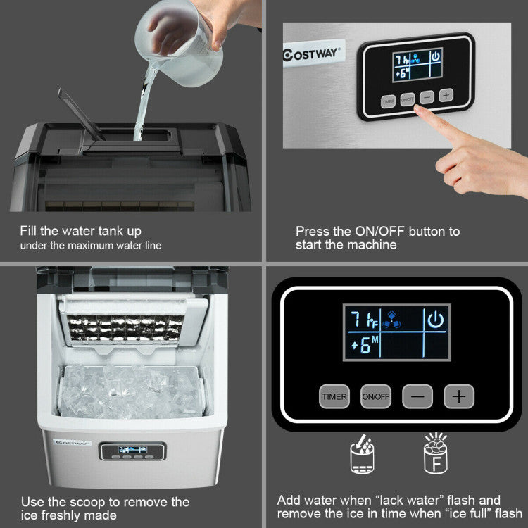 48 lbs Stainless Self-Clean Ice Maker with LCD Display Panel Ice Makers at Gallery Canada