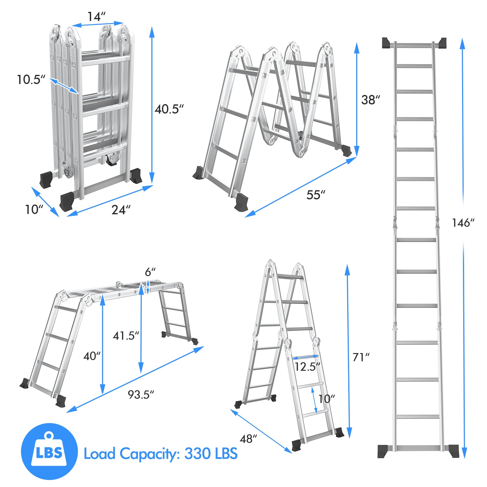 7-in-1 Folding Aluminum Step Ladder with Anti-Skid Pedal Garages at Gallery Canada