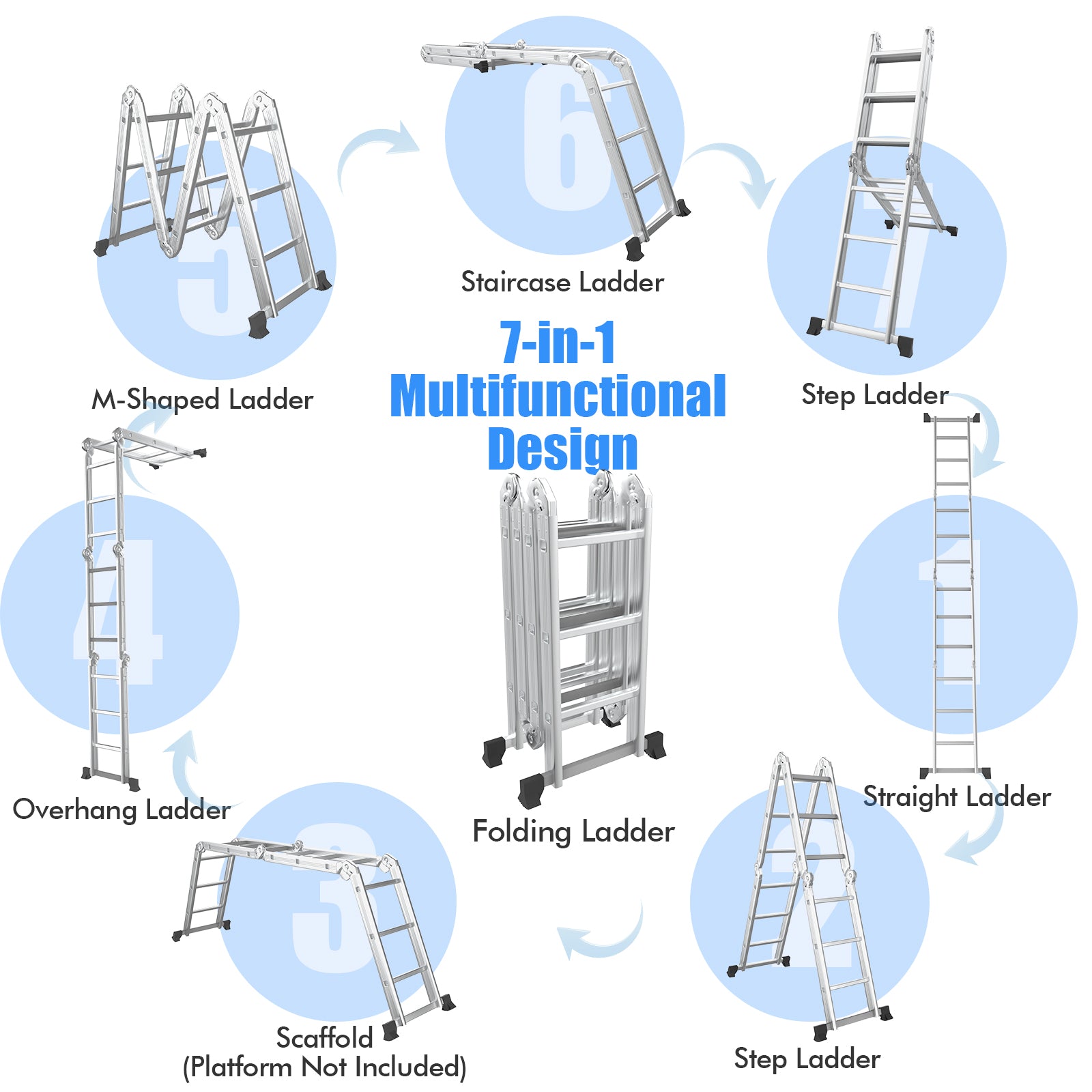 7-in-1 Folding Aluminum Step Ladder with Anti-Skid Pedal Garages at Gallery Canada