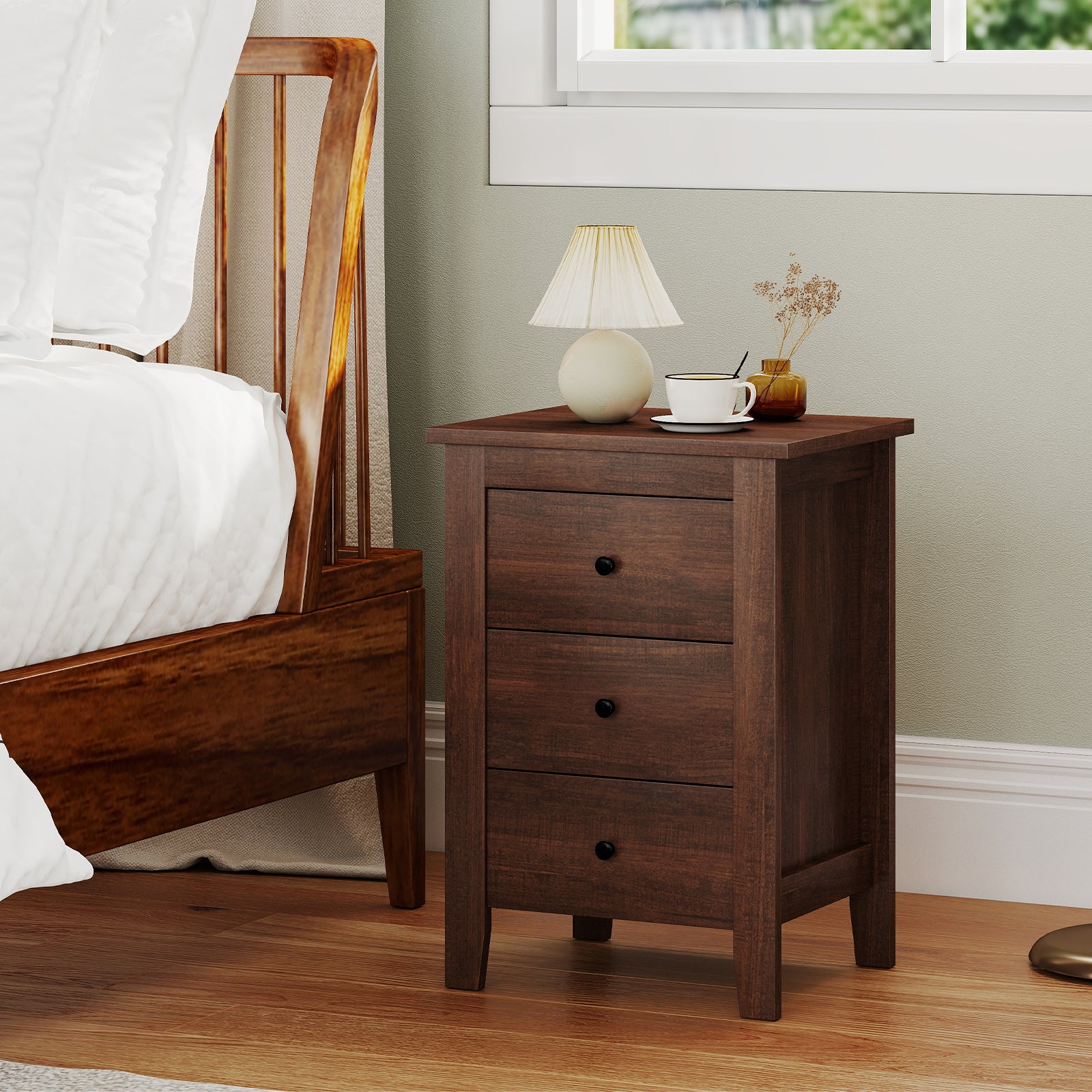 Set of 2 Nightstand End Beside Table Drawers, Walnut Bedroom at Gallery Canada