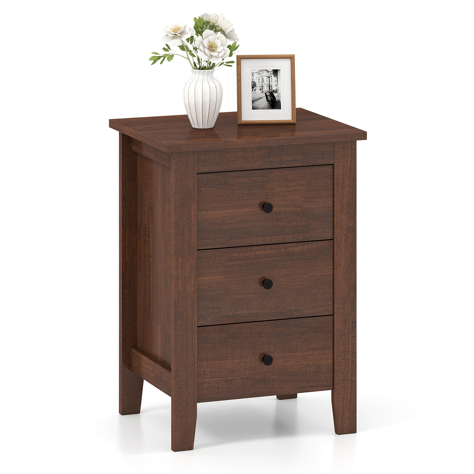 Set of 2 Nightstand End Beside Table Drawers, Walnut Bedroom at Gallery Canada