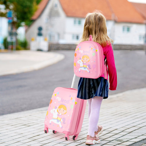 2 PCS Kid Luggage Set With Spinner Wheels for Children Boys Girls, Pink