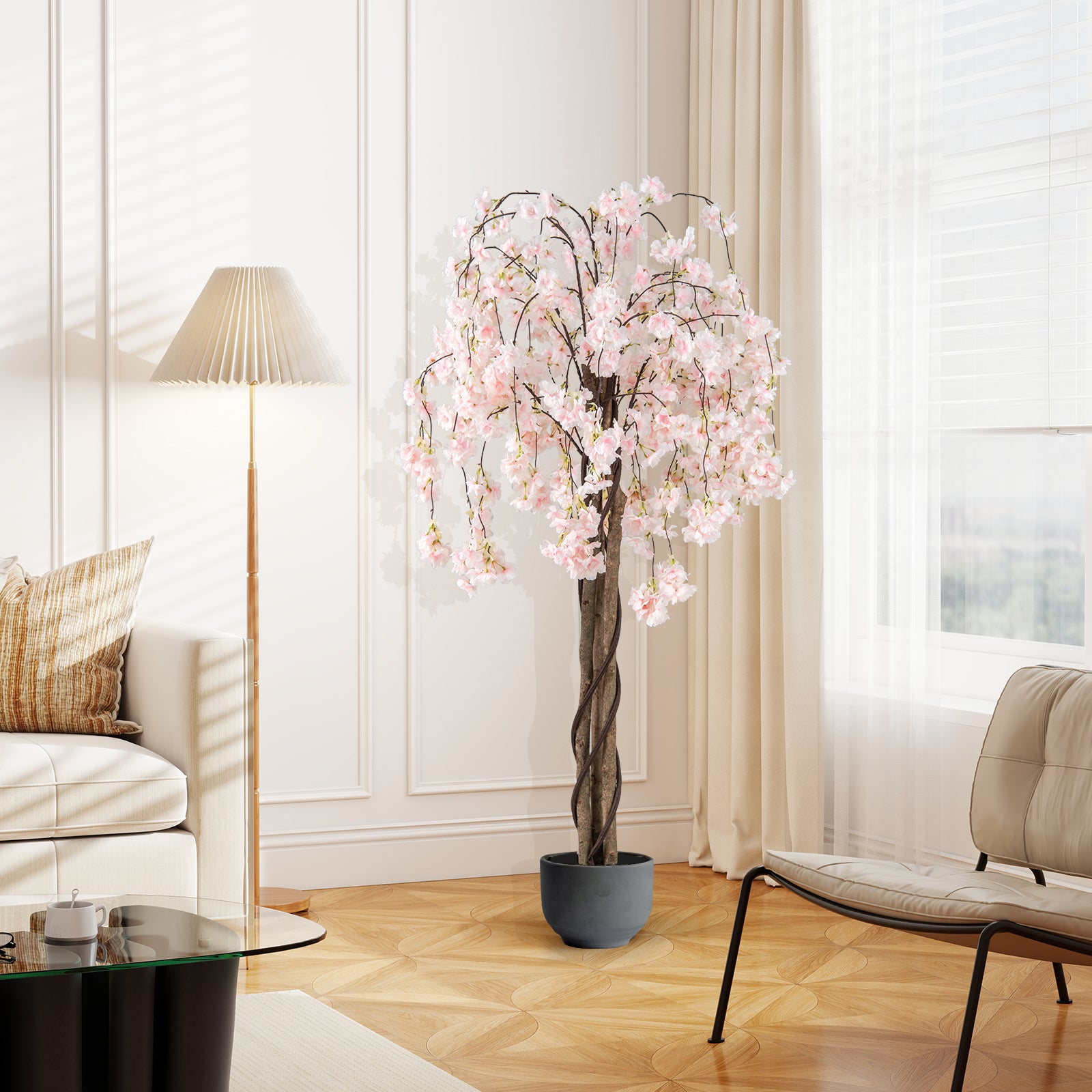 5.5 FT Tall Artificial Cherry Blossom Tree with Pink/White Flowers 1 Pack, White Faux Plants at Gallery Canada