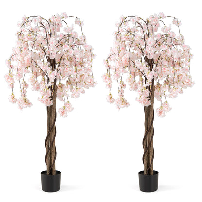 5.5 FT Tall Artificial Cherry Blossom Tree with Pink/White Flowers 2 Pack, White Faux Plants White at Gallery Canada