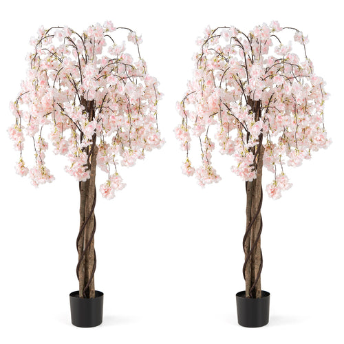 5.5 FT Tall Artificial Cherry Blossom Tree with Pink/White Flowers 2 Pack, White