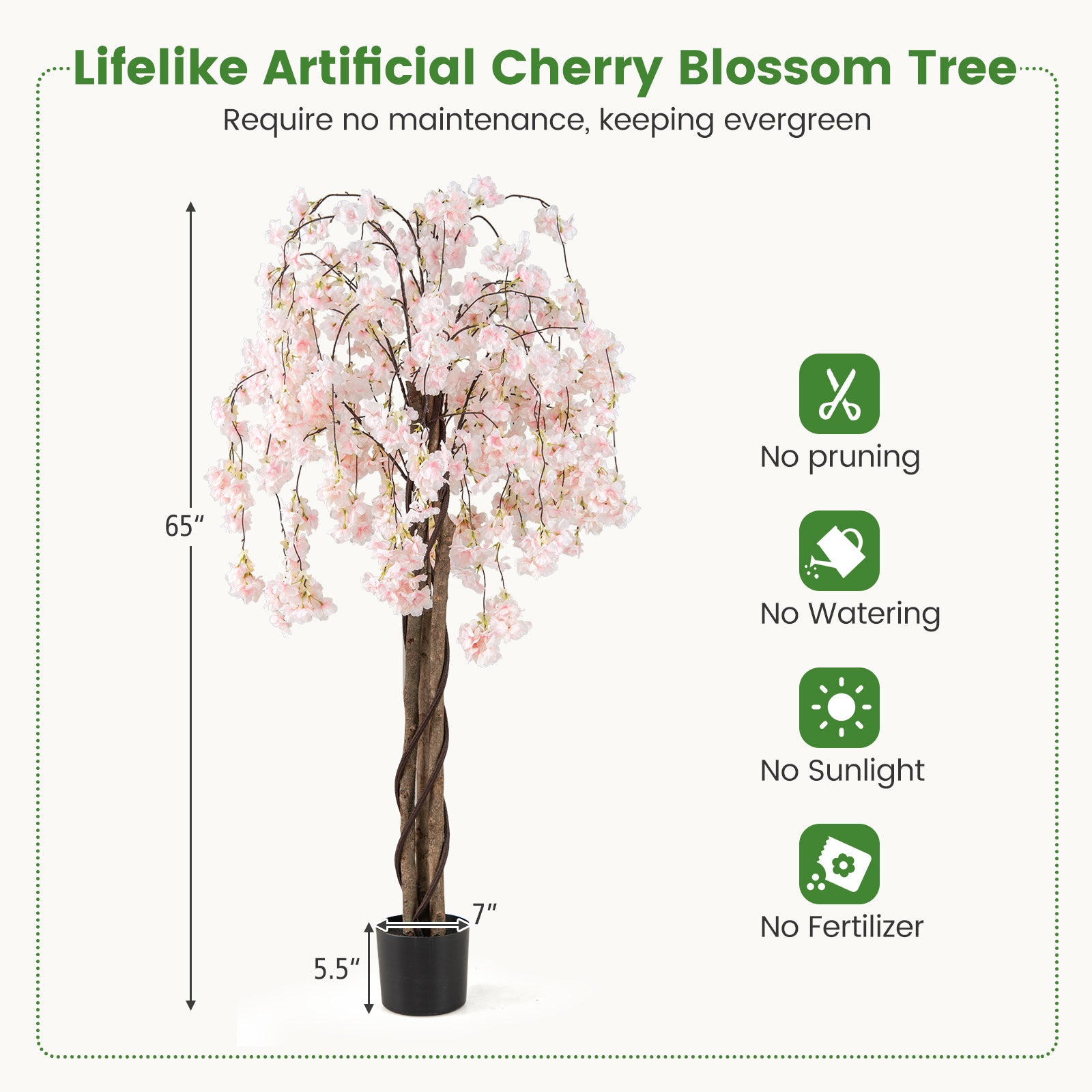 5.5 FT Tall Artificial Cherry Blossom Tree with Pink/White Flowers 2 Pack, White Faux Plants at Gallery Canada