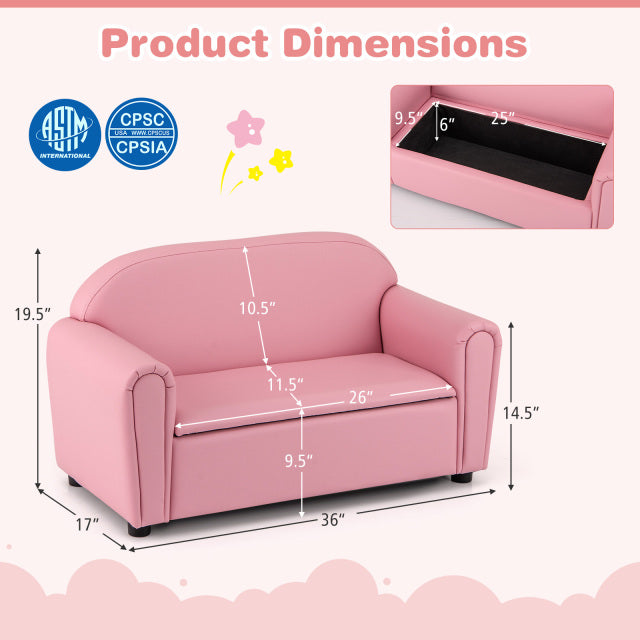 Kids Sofa Armrest Chair with Storage Function, Pink Kids Chairs & Seating at Gallery Canada