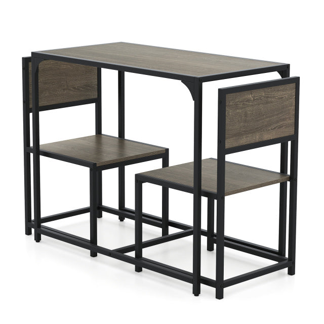 3 Pieces Dining Set Compact Table and 2 Chair with Metal Frame for Small Space, Oak Kitchen & Dining at Gallery Canada
