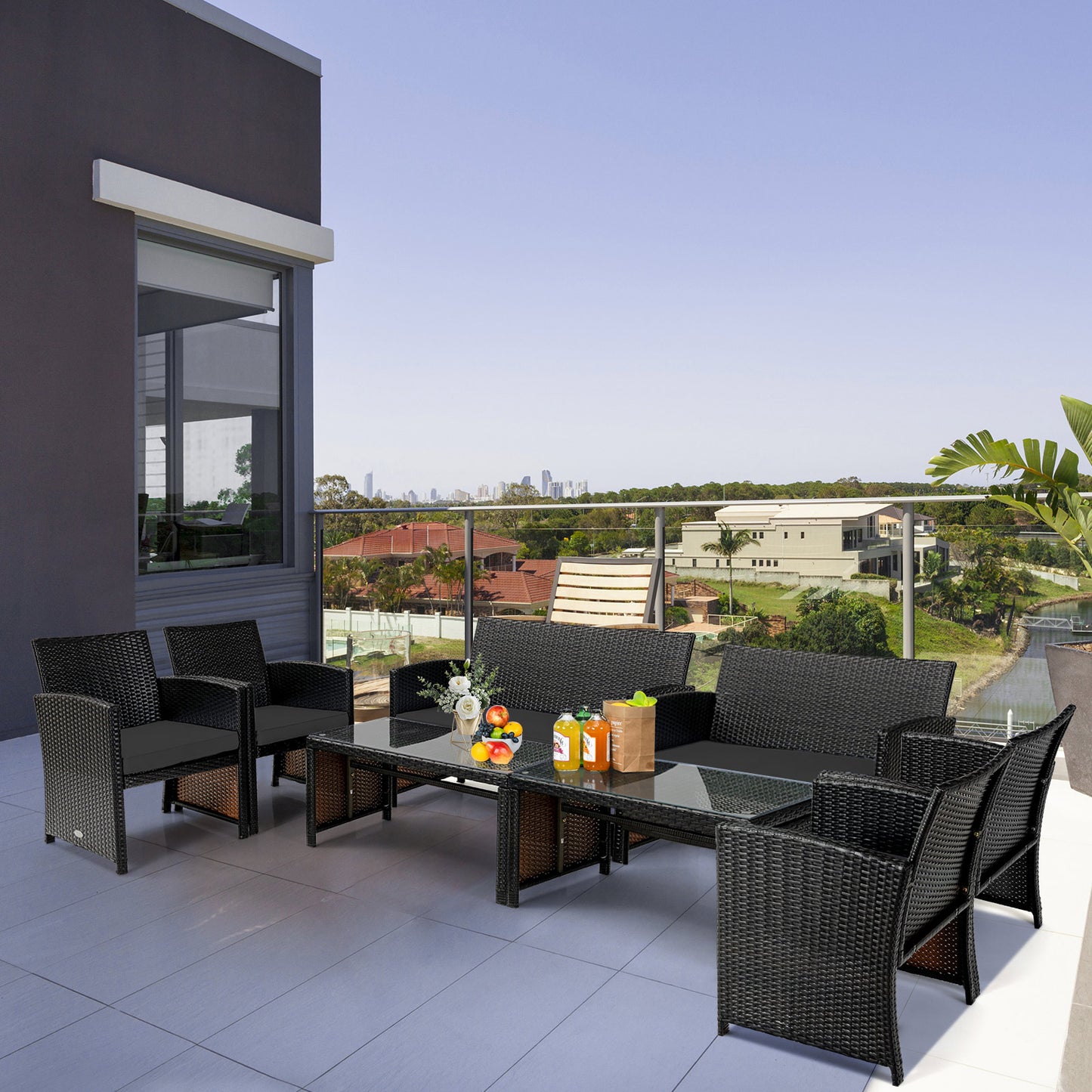 4 Pieces Patio Rattan Cushioned Furniture Set with Coffee Table, Black Patio Furniture Sets at Gallery Canada