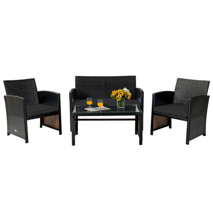 4 Pieces Patio Rattan Cushioned Furniture Set with Coffee Table, Black Patio Furniture Sets at Gallery Canada