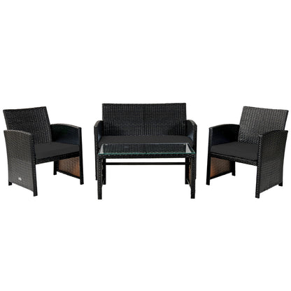 4 Pieces Patio Rattan Cushioned Furniture Set with Coffee Table, Black Patio Furniture Sets at Gallery Canada