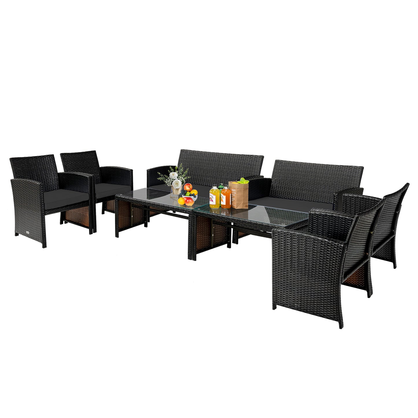 4 Pieces Patio Rattan Cushioned Furniture Set with Coffee Table, Black Patio Furniture Sets at Gallery Canada