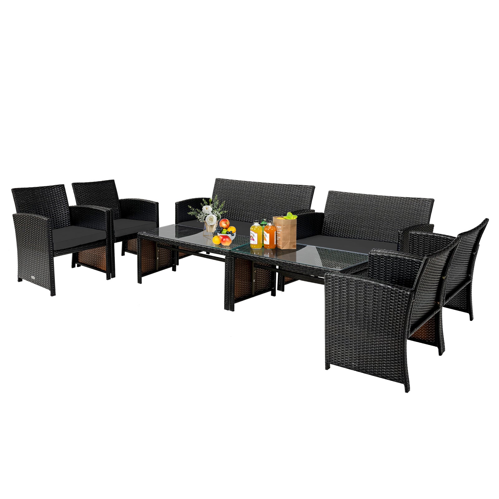 4 Pieces Patio Rattan Cushioned Furniture Set with Coffee Table, Black Patio Furniture Sets at Gallery Canada