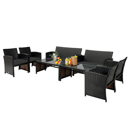 4 Pieces Patio Rattan Cushioned Furniture Set with Coffee Table, Black Patio Furniture Sets at Gallery Canada