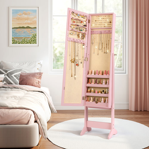 Mirrored Standing Jewelry Cabinet Storage Box, Pink