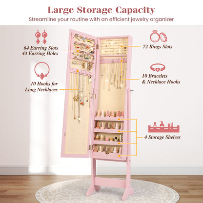 Mirrored Standing Jewelry Cabinet Storage Box, Pink Jewelry Armoires at Gallery Canada