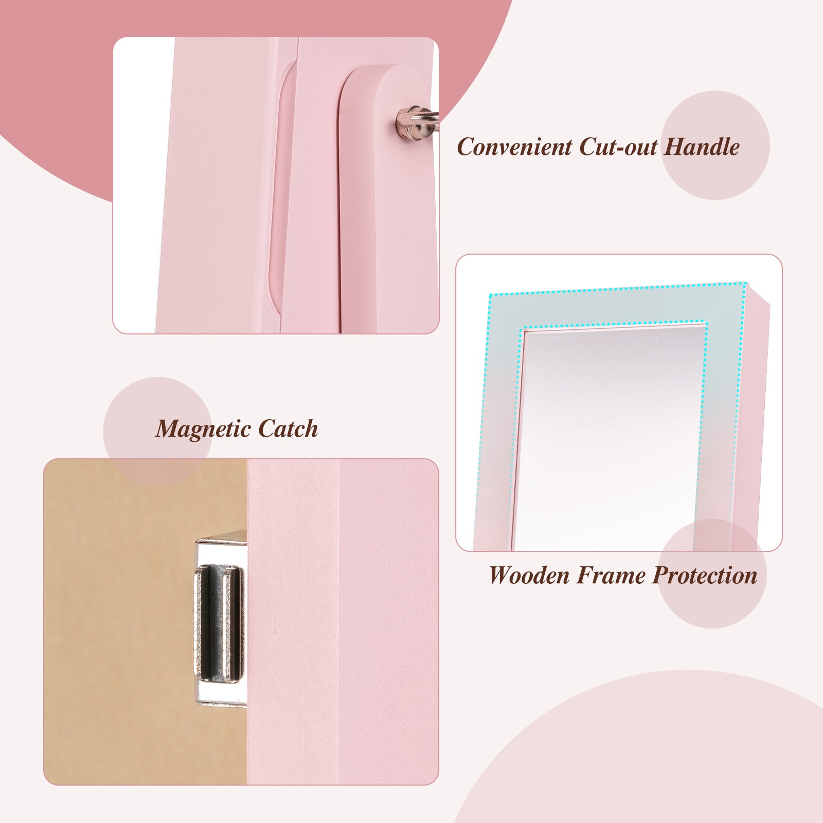 Mirrored Standing Jewelry Cabinet Storage Box, Pink Jewelry Armoires at Gallery Canada
