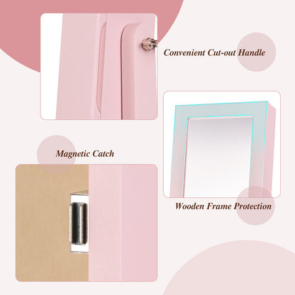 Mirrored Standing Jewelry Cabinet Storage Box, Pink Jewelry Armoires at Gallery Canada