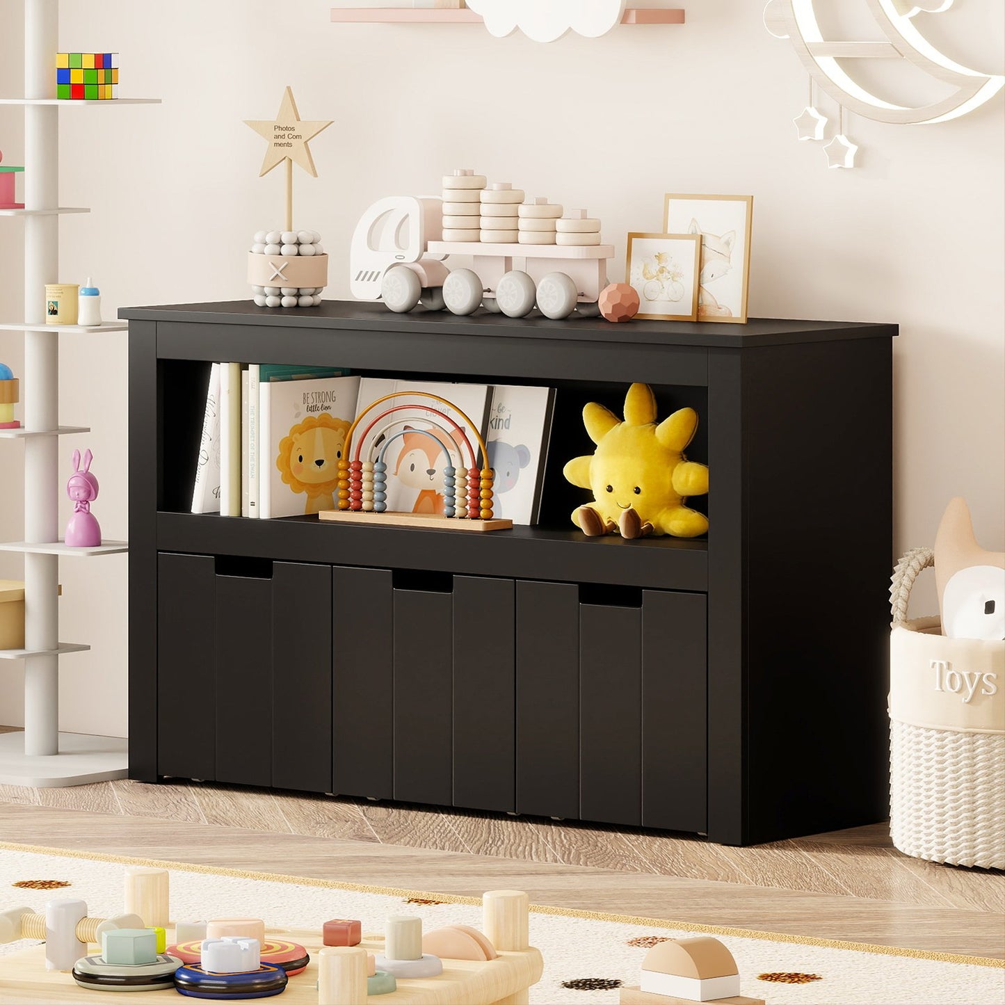 Kid Toy Storage Cabinet 3 Drawer Chest with Wheels Large Storage Cube Shelf, Black Kids Storage at Gallery Canada