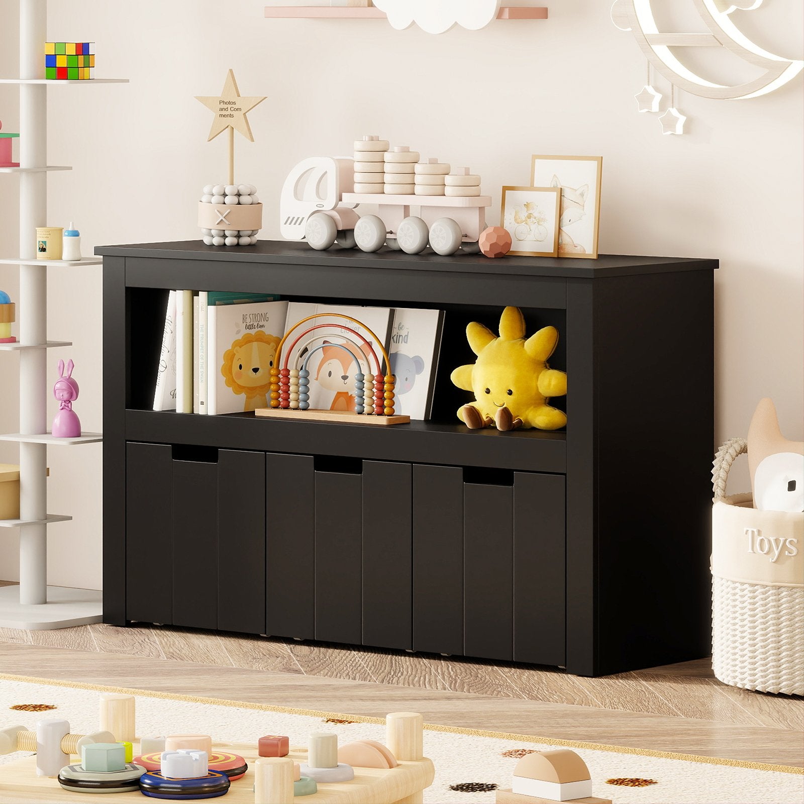 Kid Toy Storage Cabinet 3 Drawer Chest with Wheels Large Storage Cube Shelf, Black Kids Storage at Gallery Canada
