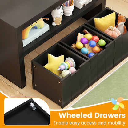 Kid Toy Storage Cabinet 3 Drawer Chest with Wheels Large Storage Cube Shelf, Black Kids Storage at Gallery Canada