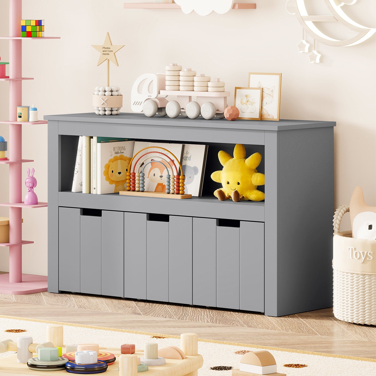 Kid Toy Storage Cabinet 3 Drawer Chest with Wheels Large Storage Cube Shelf, Gray Kids Storage at Gallery Canada