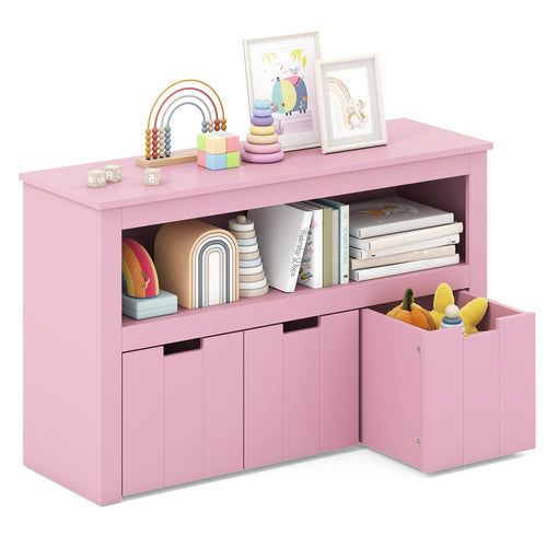 Kid Toy Storage Cabinet 3 Drawer Chest with Wheels Large Storage Cube Shelf, Pink