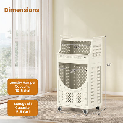 3-Tier Laundry Cart Folding Hamper with Lockable Wheels, Beige Laundry Baskets at Gallery Canada