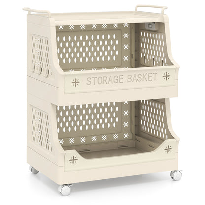 3-Tier Rolling Laundry Basket with Wheels Plastic Storage Cart with Side Hooks, Beige Laundry Baskets at Gallery Canada