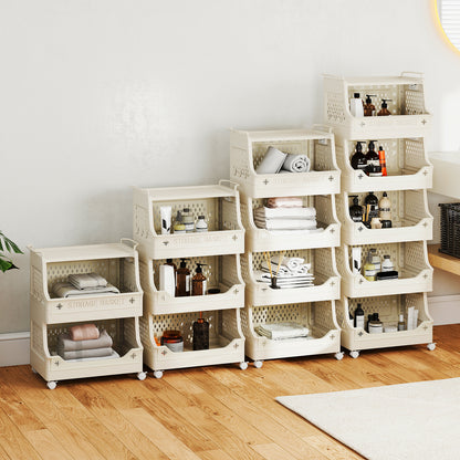3-Tier Rolling Laundry Basket with Wheels Plastic Storage Cart with Side Hooks, Beige Laundry Baskets at Gallery Canada
