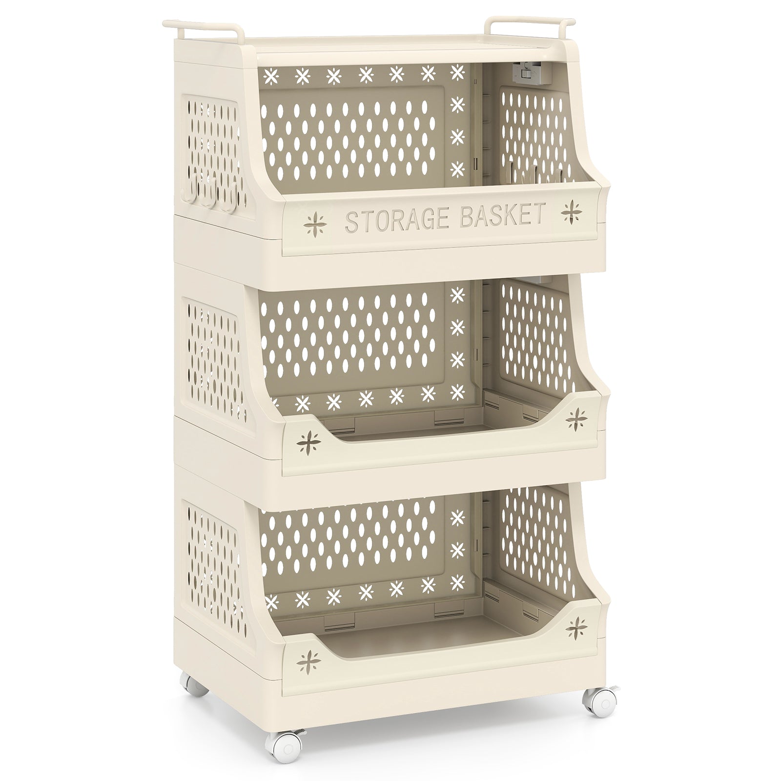4-Tier Rolling Laundry Basket with Wheels Plastic Storage Cart with Side Hooks, Beige Laundry Baskets at Gallery Canada
