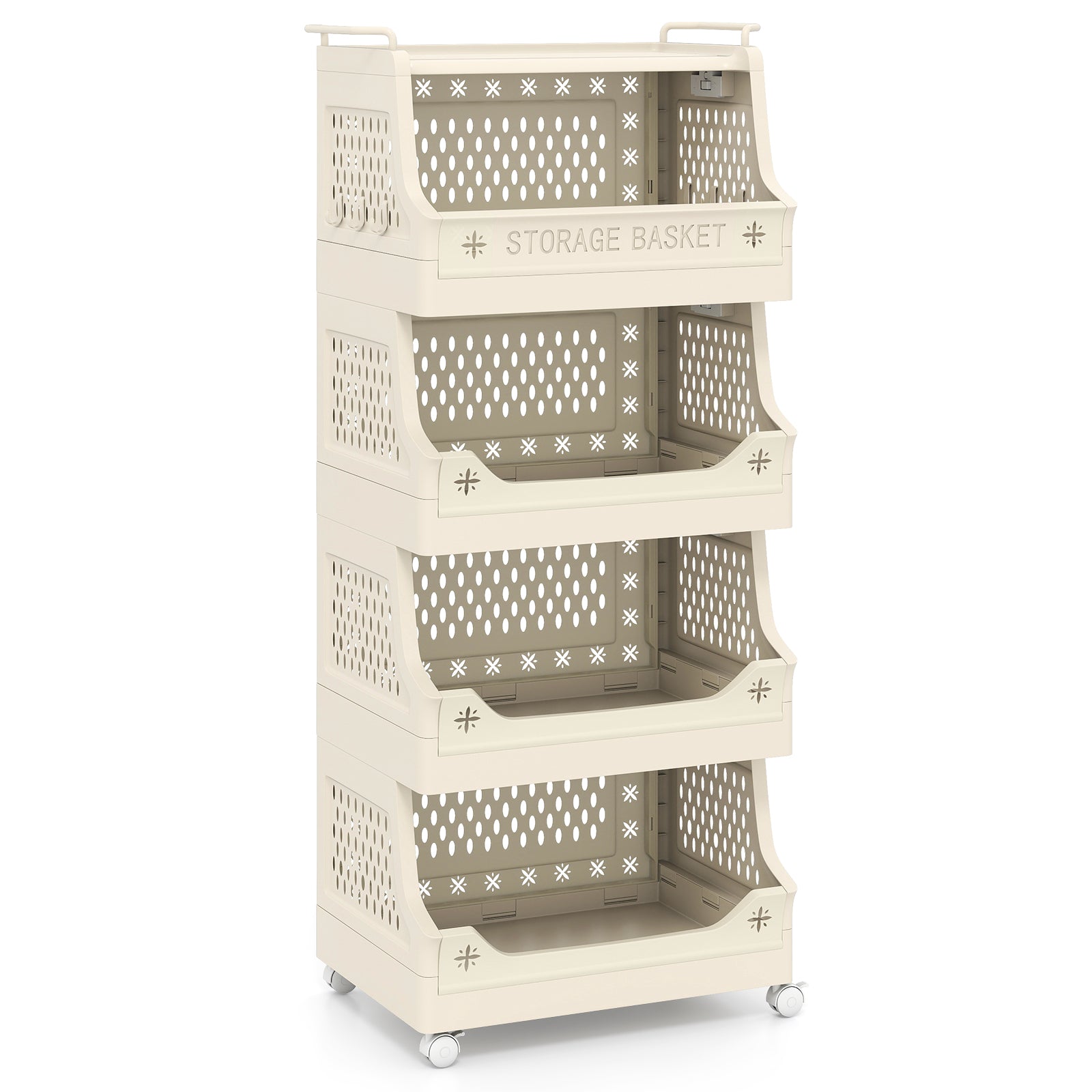 5-Tier Rolling Laundry Basket with Wheels Plastic Storage Cart with Side Hooks, Beige Laundry Baskets Beige at Gallery Canada