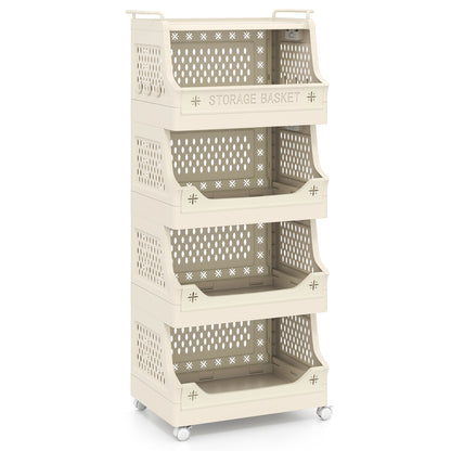 5-Tier Rolling Laundry Basket with Wheels Plastic Storage Cart with Side Hooks, Beige Laundry Baskets Beige at Gallery Canada