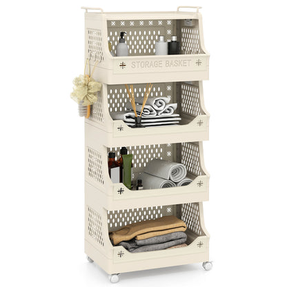 5-Tier Rolling Laundry Basket with Wheels Plastic Storage Cart with Side Hooks, Beige Laundry Baskets at Gallery Canada