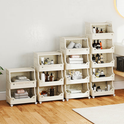 5-Tier Rolling Laundry Basket with Wheels Plastic Storage Cart with Side Hooks, Beige Laundry Baskets at Gallery Canada