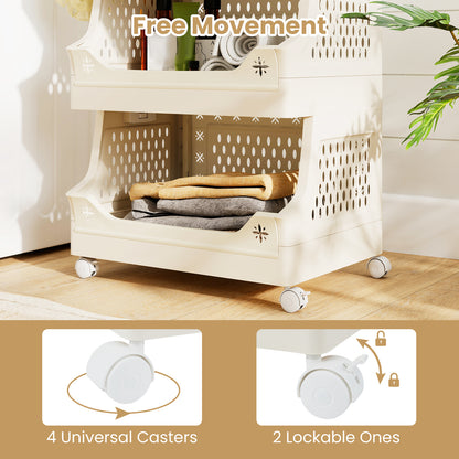 5-Tier Rolling Laundry Basket with Wheels Plastic Storage Cart with Side Hooks, Beige Laundry Baskets at Gallery Canada