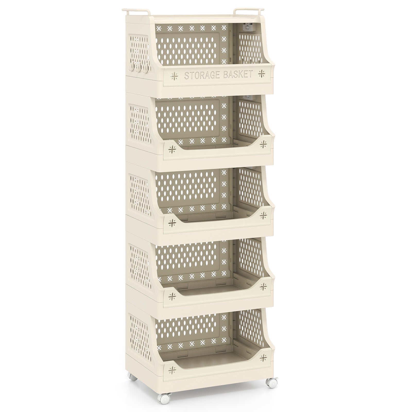 6-Tier Rolling Laundry Basket, Plastic Storage Cart With Wheels, Beige Laundry Baskets Beige at Gallery Canada