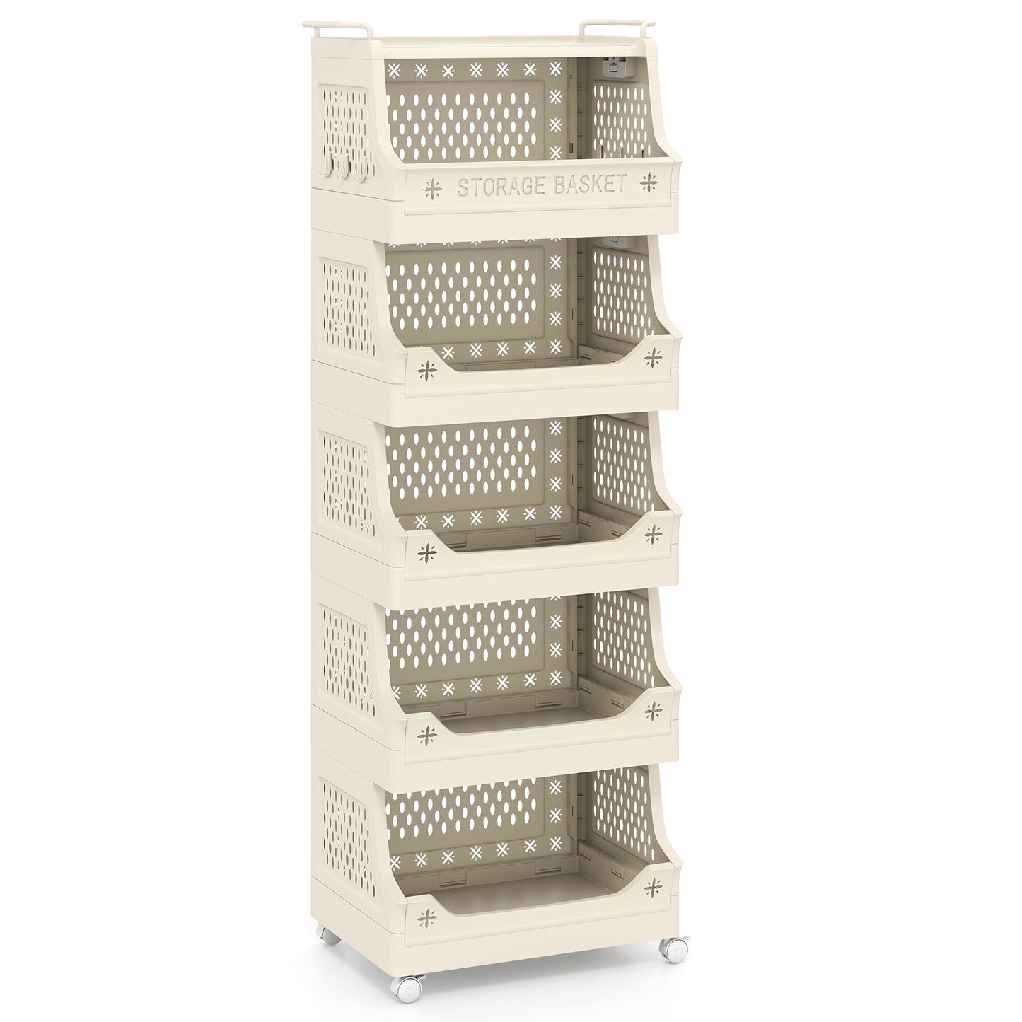 6-Tier Rolling Laundry Basket, Plastic Storage Cart With Wheels, Beige Laundry Baskets Beige at Gallery Canada