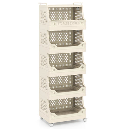 6-Tier Rolling Laundry Basket, Plastic Storage Cart With Wheels, Beige Laundry Baskets Beige at Gallery Canada