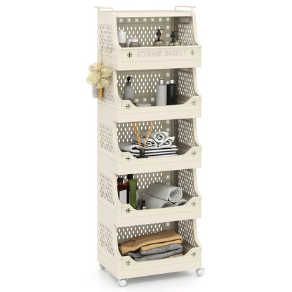 6-Tier Rolling Laundry Basket with Wheels Plastic Storage Cart with Side Hooks, Beige Laundry Baskets at Gallery Canada