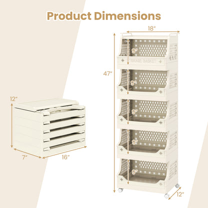 6-Tier Rolling Laundry Basket with Wheels Plastic Storage Cart with Side Hooks, Beige Laundry Baskets at Gallery Canada